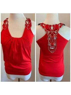 Bongo Red Drape Front Sleeveless Top